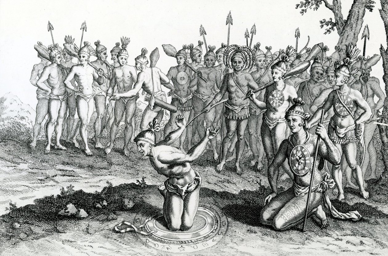 Król Florydy konsultujący się ze swoim Magiem przed wyruszeniem na bitwę, ilustracja zaczerpnięta z Moores Voyages and Travels, 1778 autorstwa English School