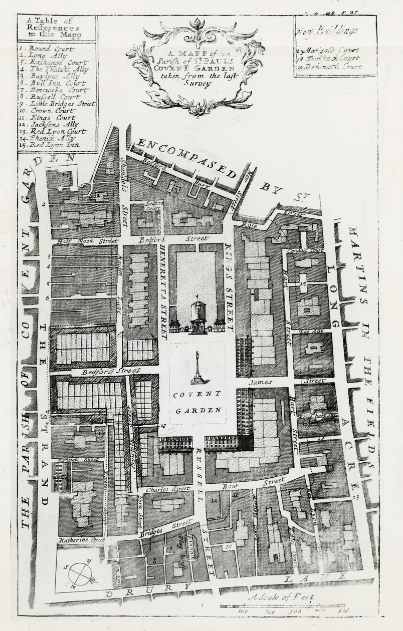 Mapa parafii St Pauls Covent Garden zaczerpnięta z ostatniego przeglądu autorstwa English School