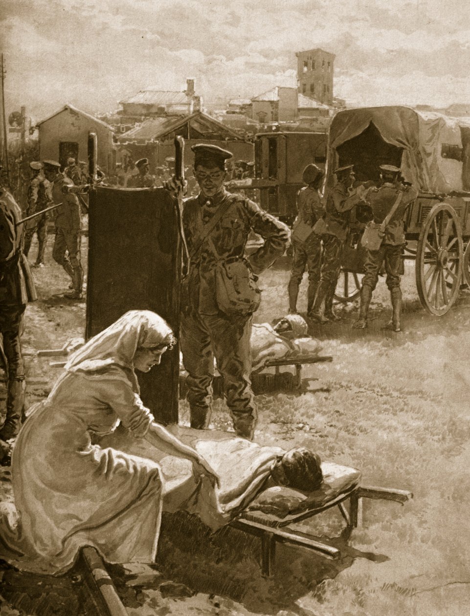 Stacja medyczna zajmująca się rannymi żołnierzami, 1914-19 autorstwa English School