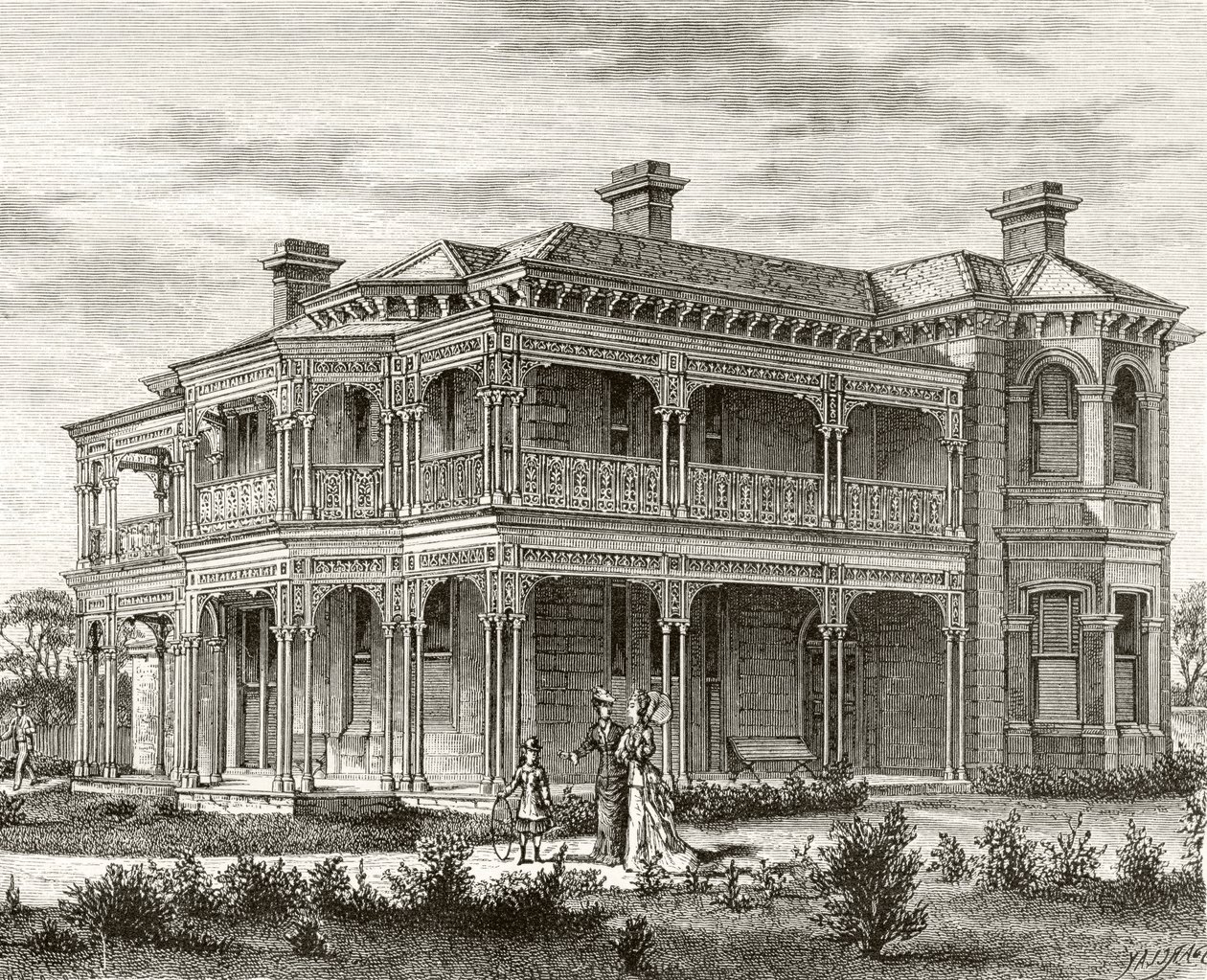 Dom na przedmieściach Melbourne, ok. 1880, z "Australian Pictures" Howarda Willoughby