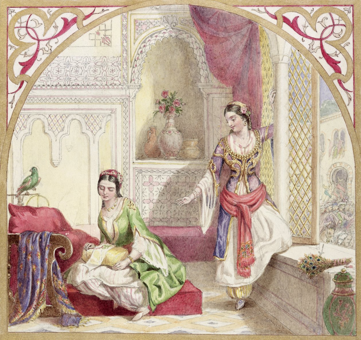 Mauretańskie wnętrze z dwiema kobietami, ok. 1840 (wc na papierze) autorstwa English School