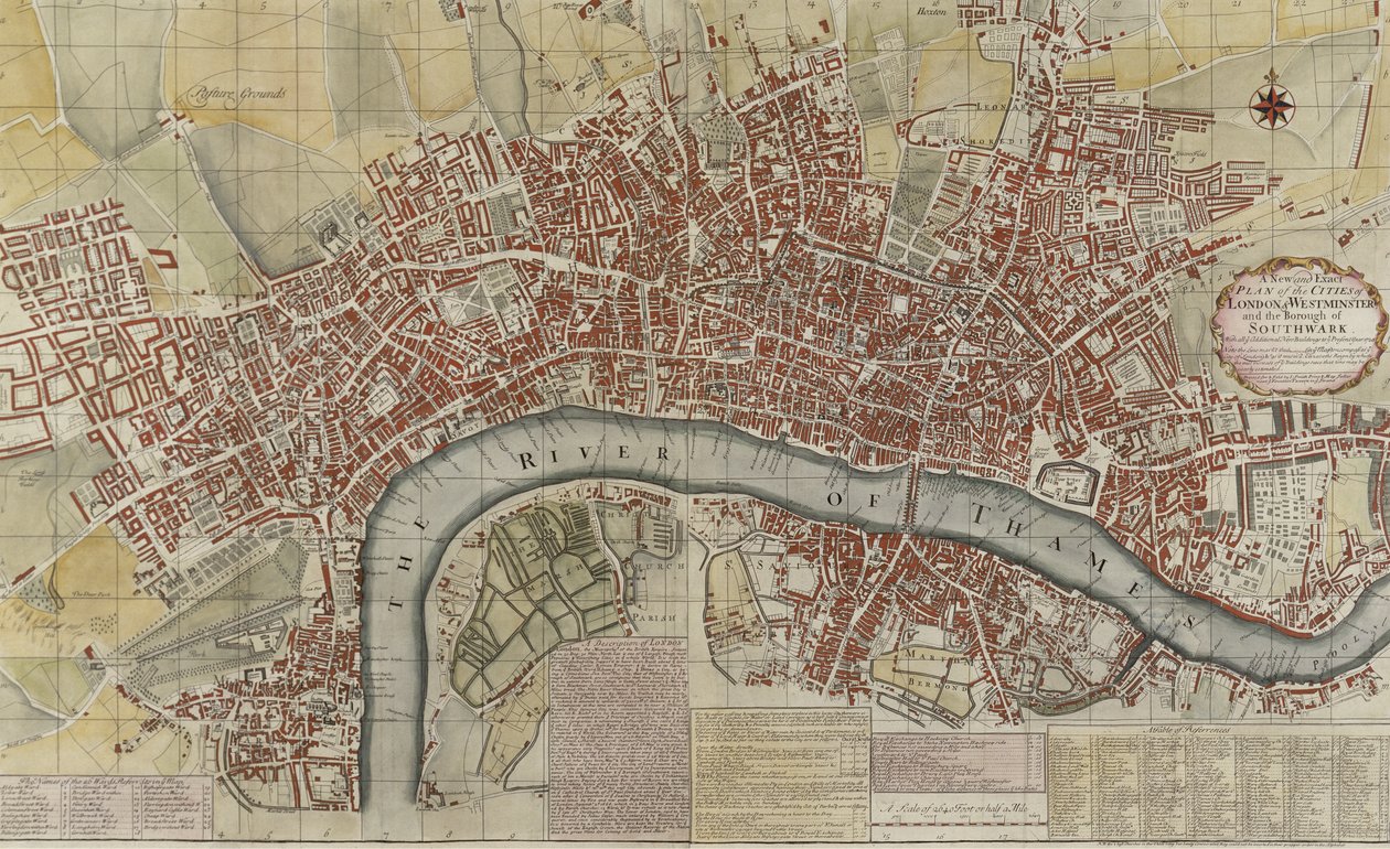 Nowy i dokładny plan miast Londynu i Westminster oraz gminy Southwark, 1725 r autorstwa English School