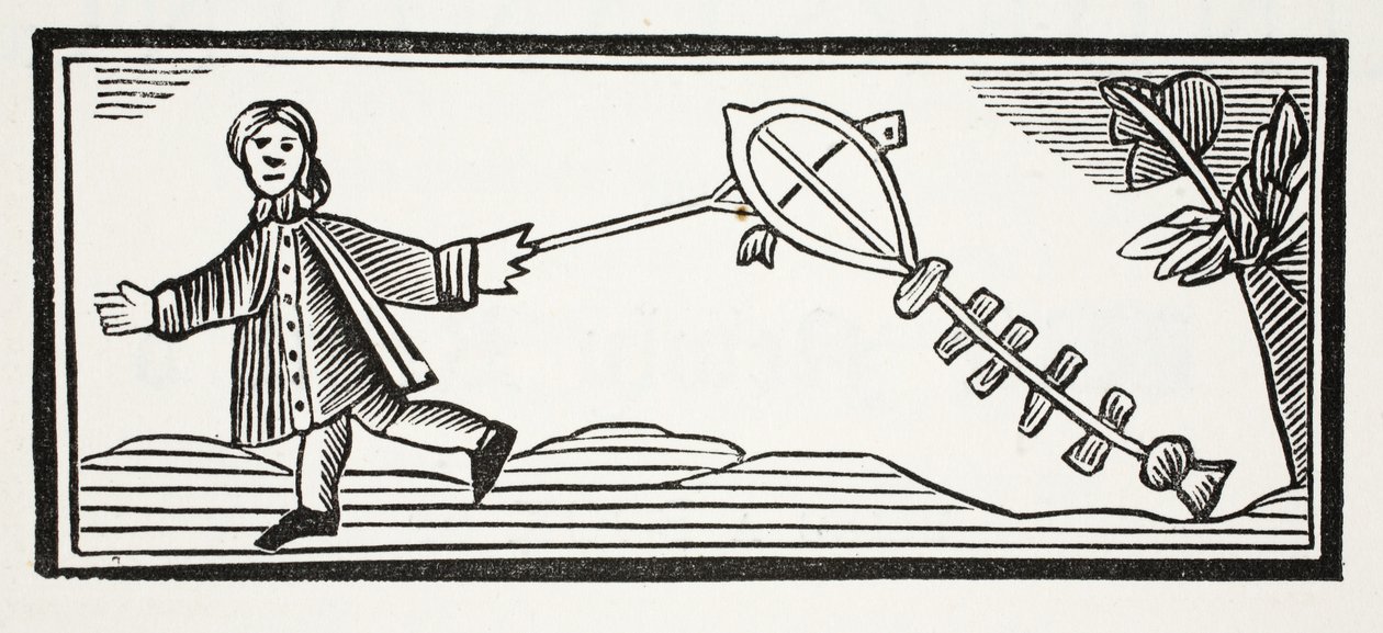Papierowy latawiec wznoszący się w górę, ilustracja z książki Chap z XVIII wieku autorstwa Johna Ashtona, wyd. 1882 autorstwa English School