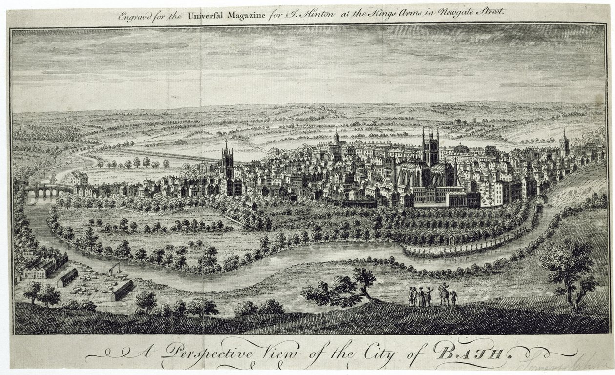 Widok perspektywiczny miasta Bath, wygrawerowany dla Universal Magazine, ok. 1750 autorstwa English School
