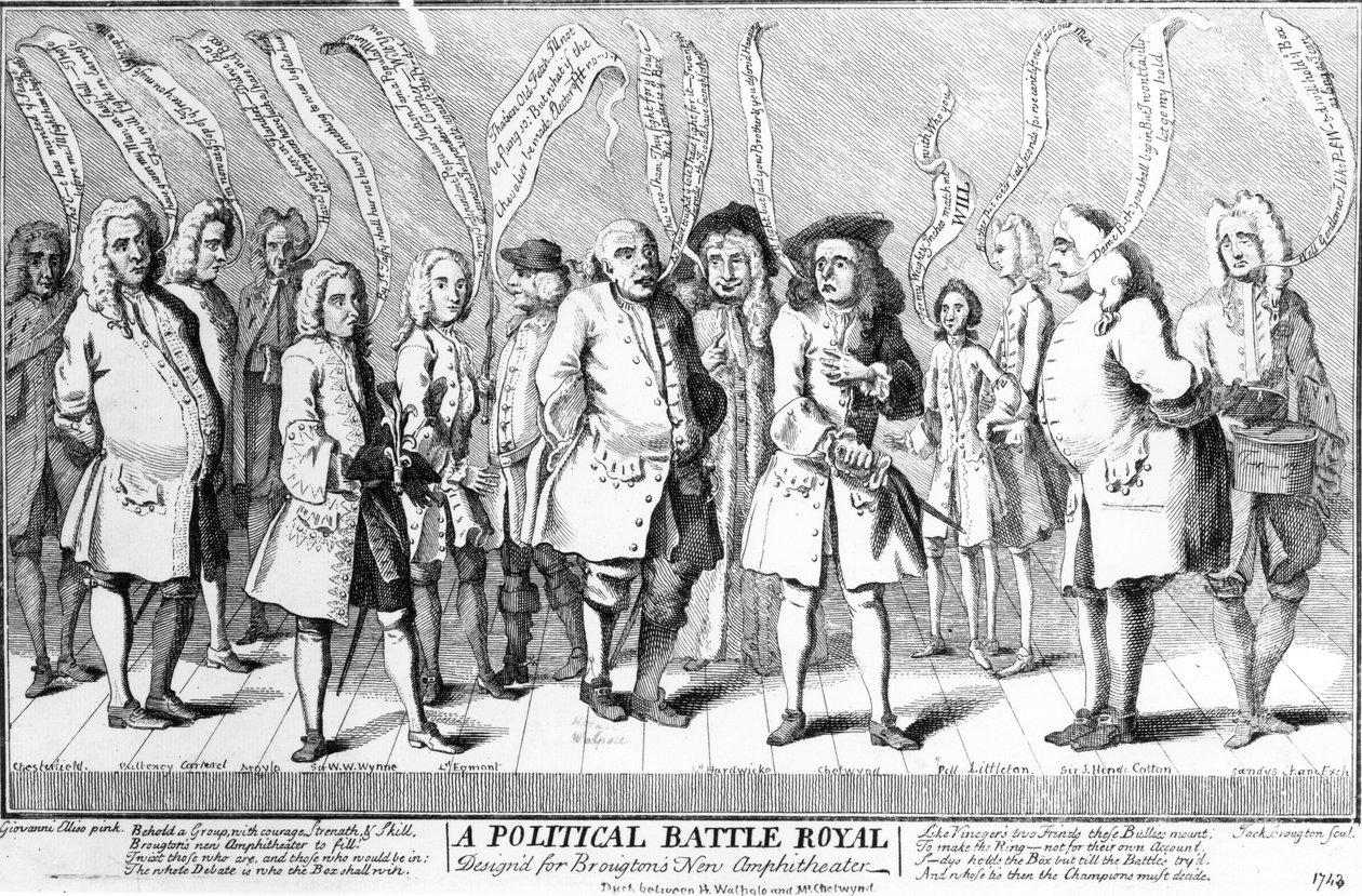 Polityczne projekty Battle Royale dla nowego amfiteatru Broughtons, ok. 1743 r autorstwa English School