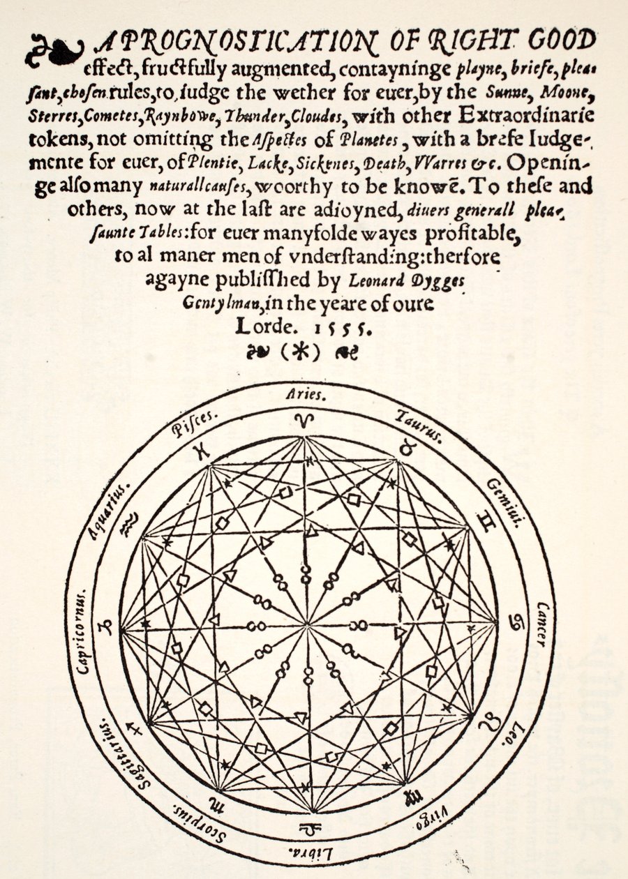 Prognostyka słusznego dobra Leonarda Dyggesa, wydrukowana przez Thomasa Gemini, Blacke Friars, Londyn, 1555 autorstwa English School