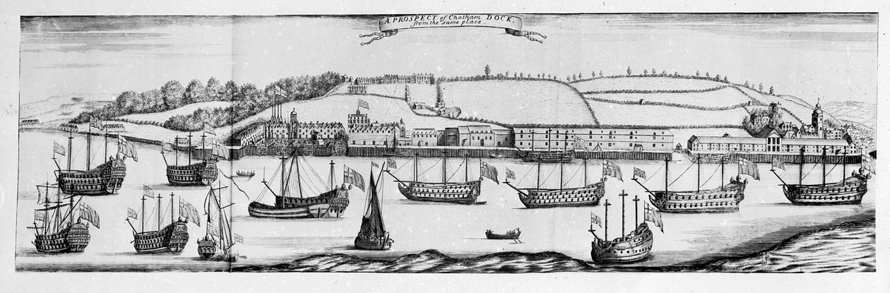 Perspektywa Chatham Dock z Finsbery Windmill (grawerowanie) autorstwa English School