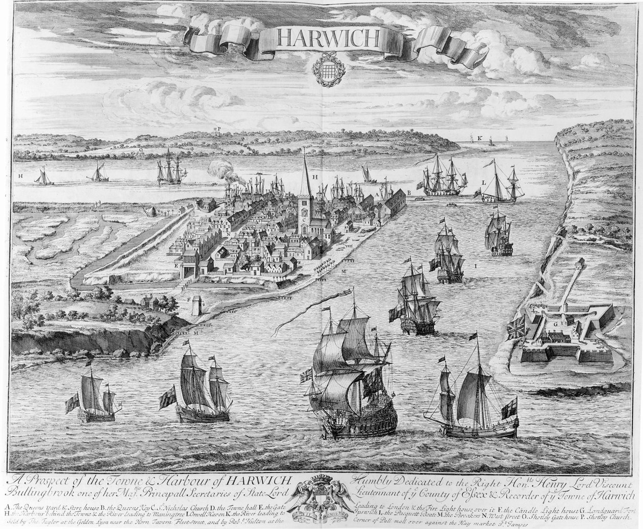 Perspektywa Towne i portu Harwich autorstwa English School