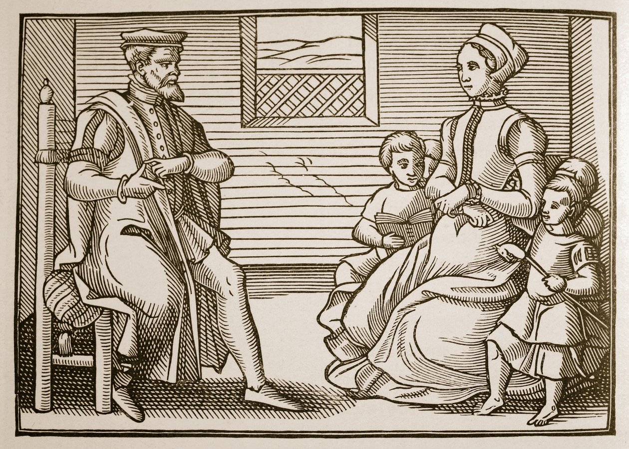 Rodzina purytańska, z Tenor całych Psalmów w czterech częściach, 1563 (zdjęcie w sepii) autorstwa English School