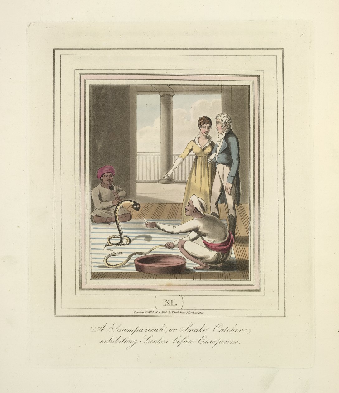 Saumpareeah lub Snake Catcher przedstawiający węże przed Europejczykami, ok. 1824 (kolor lito) autorstwa English School