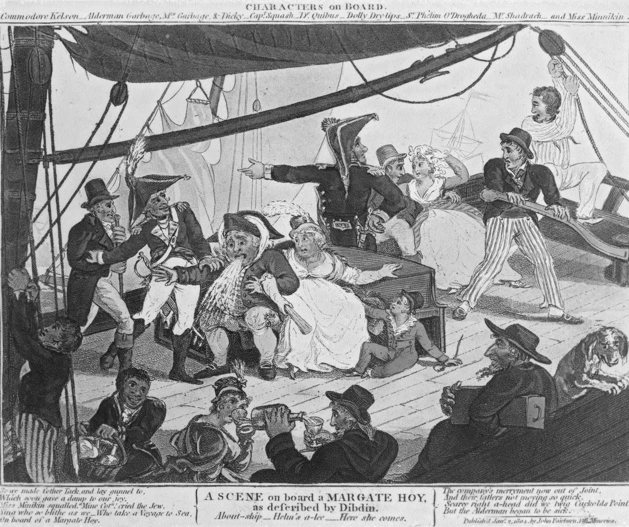 Дибдиний тайлбарласнаар Маргейт Хой хөлөг дээрх дүр зураг, 1804 (гараар будсан сийлбэр) autorstwa English School