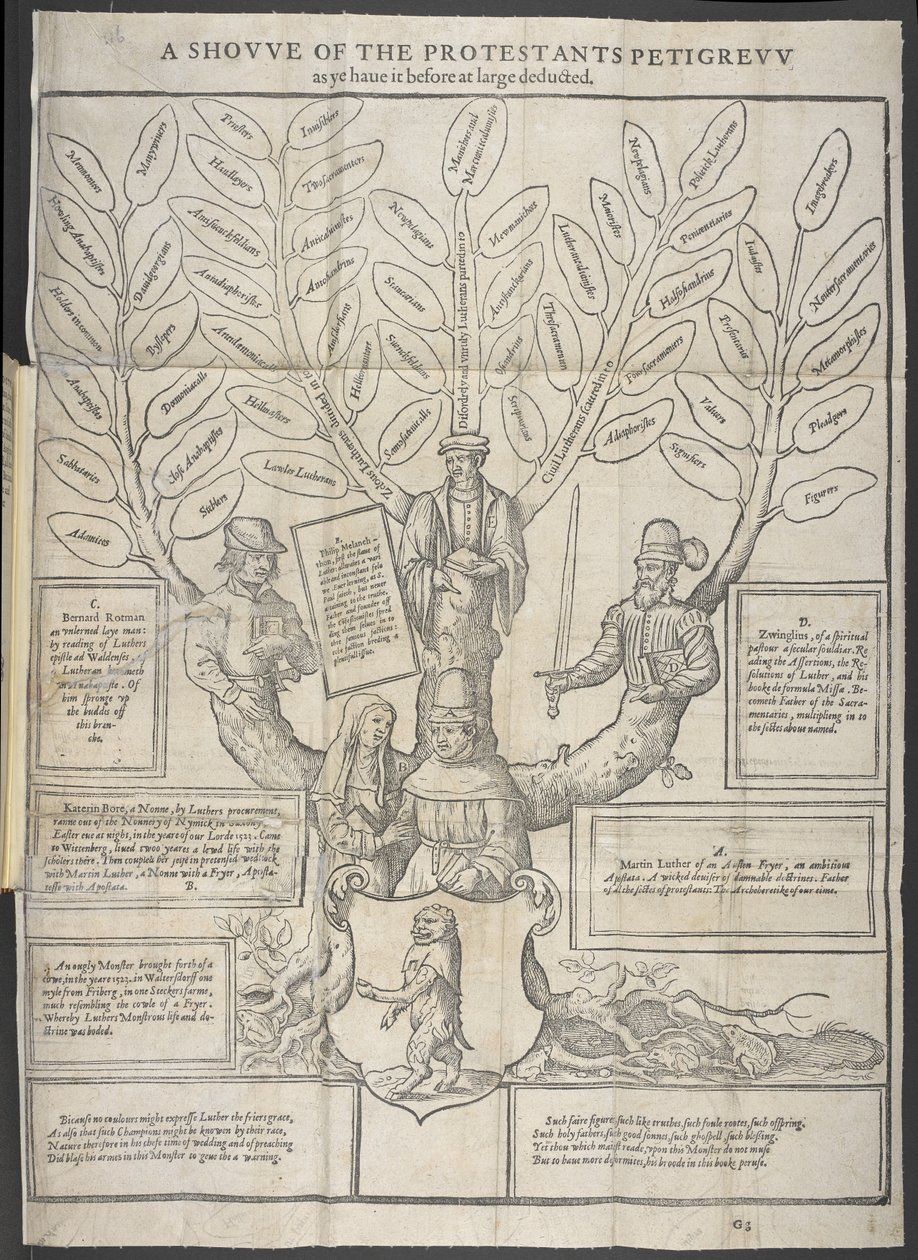 Ilustracja „Popis protestantów Petigrew” z „Apology of Staphylus” Thomasa Stapletona autorstwa English School