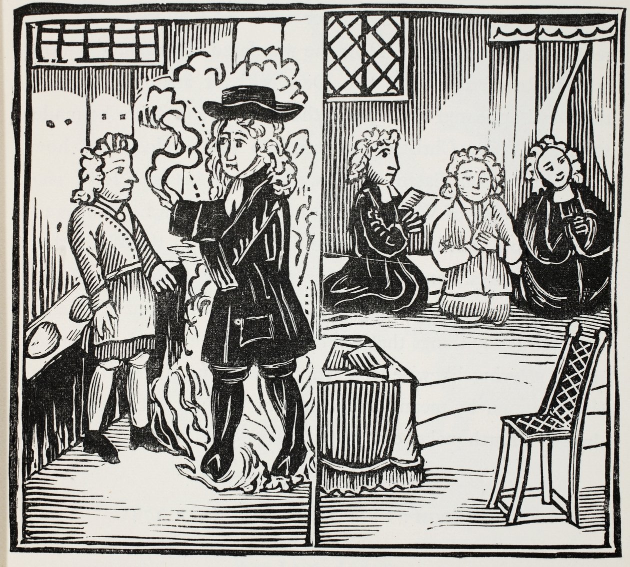 Straszne i sezonowe ostrzeżenie dla młodych mężczyzn, ilustracja z książki rozdziałów XVIII wieku autorstwa Johna Ashtona, wyd. 1882 autorstwa English School