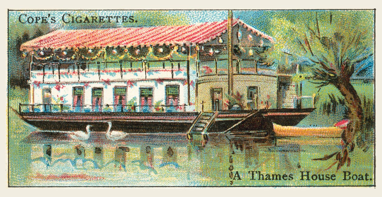 Łódź mieszkalna na Tamizie (chromolit) autorstwa English School