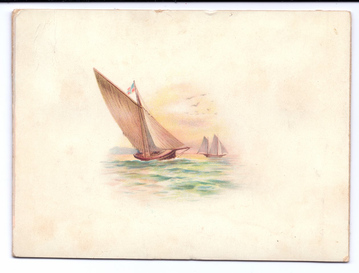 Wiktoriańska kartka noworoczna z jachtami pływającymi w świetle księżyca, ok. 1895 r. autorstwa English School