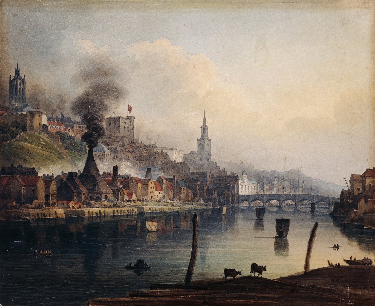 Widok Newcastle z rzeki Tyne, ok. 1810 autorstwa English School
