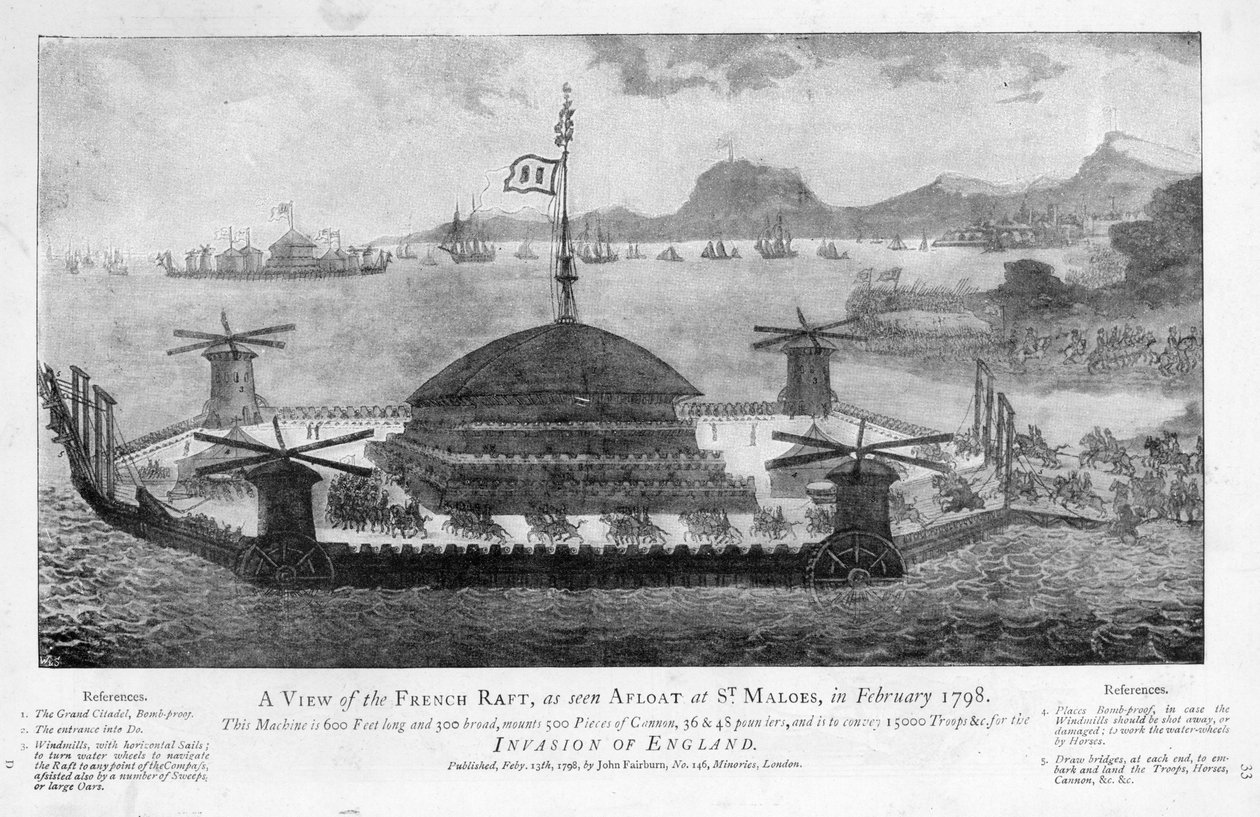 Widok francuskiej tratwy w St. Malo, luty 1798 (akwatinta) autorstwa English School