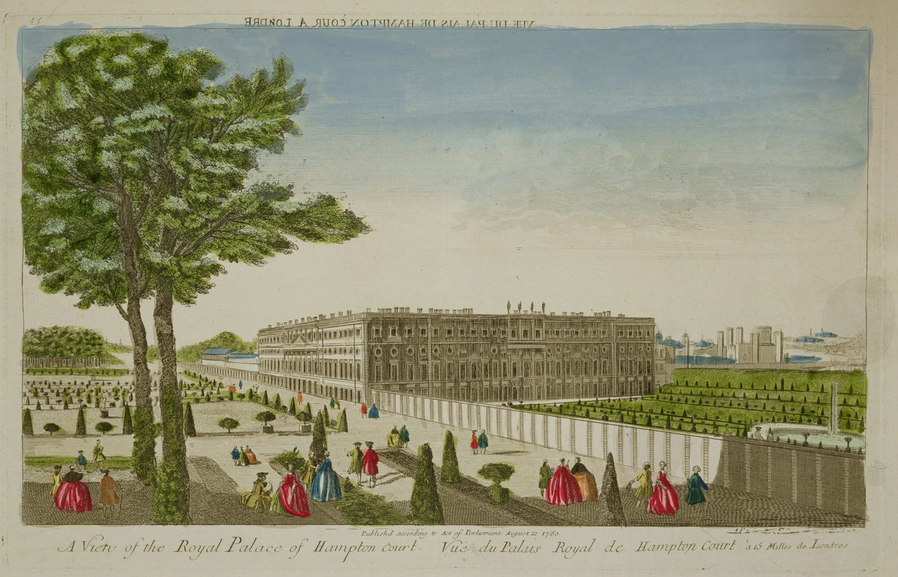 Widok Pałacu Królewskiego w Hampton Court, opublikowana w 1760 r. autorstwa English School