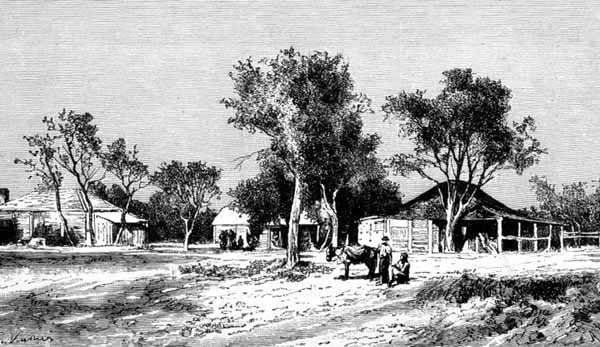 Wioska nad Darling Downs, Queensland, Australia, z „Australian Pictures”, wyd. przez Towarzystwo Traktu Religijnego autorstwa English School