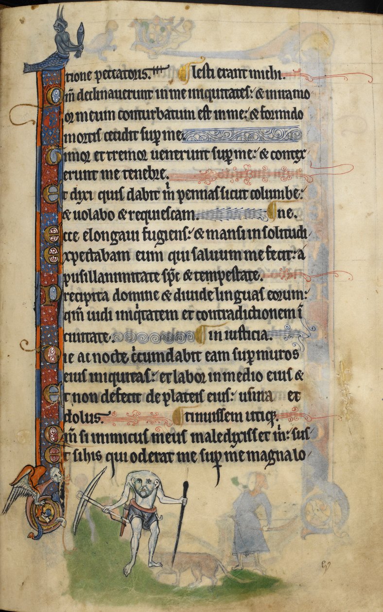 Blemmyae, stopka folio z „Psałterza Rutlandzkiego”, ok. 1260 (tusz i kolor na welinie) autorstwa English School