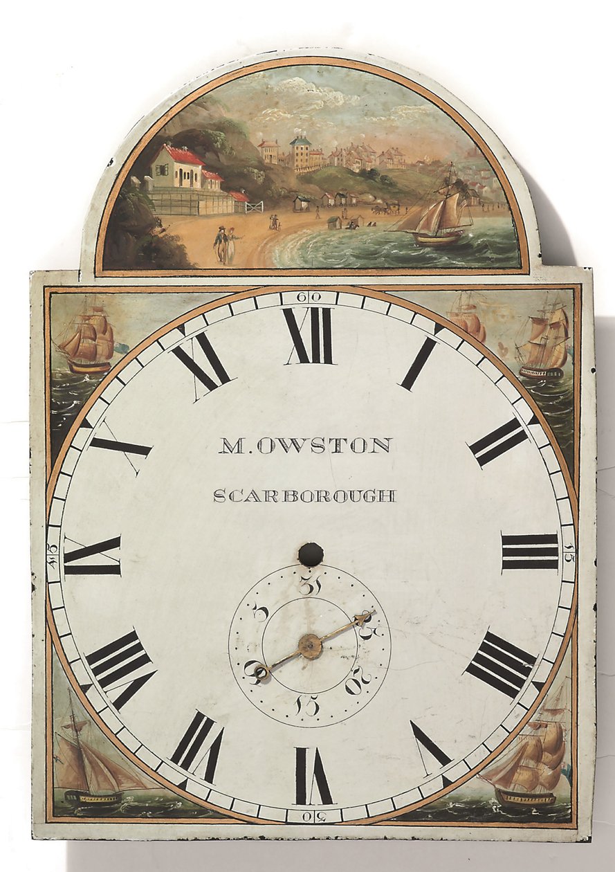 Tarcza zegara z długą obudową, pomalowana na wzór późnego Jerzego III lub Regencji, ok. 1810 r. (media mieszane) autorstwa English School