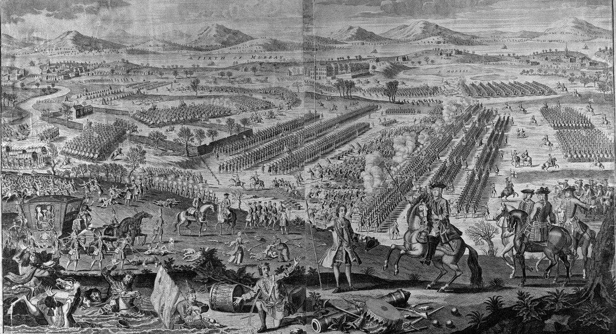 Perspektywiczny widok na chwalebną bitwę pod Drunmossie Moor 16 kwietnia 1746 r. 1746 r. autorstwa English School