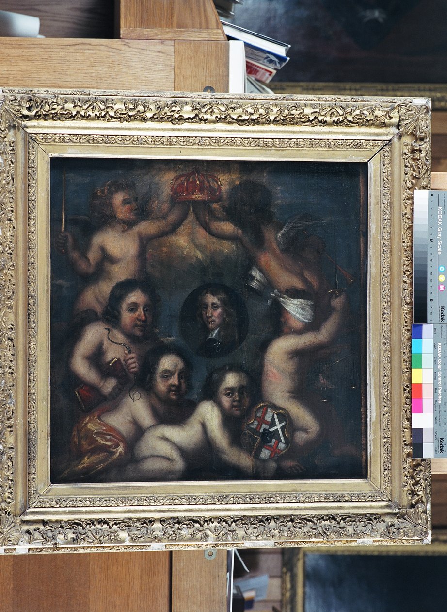 Satyra na Richarda Cromwella ofiarowanego koronie, ok. 1659 (olej na panelu) autorstwa English School