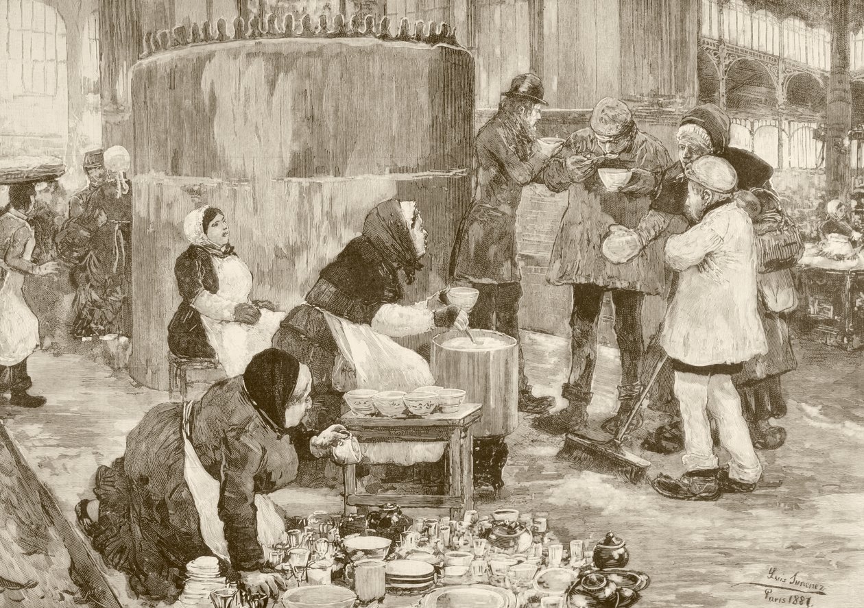Kuchnia dla ubogich w Paryżu, XIX w. (litho) autorstwa English School