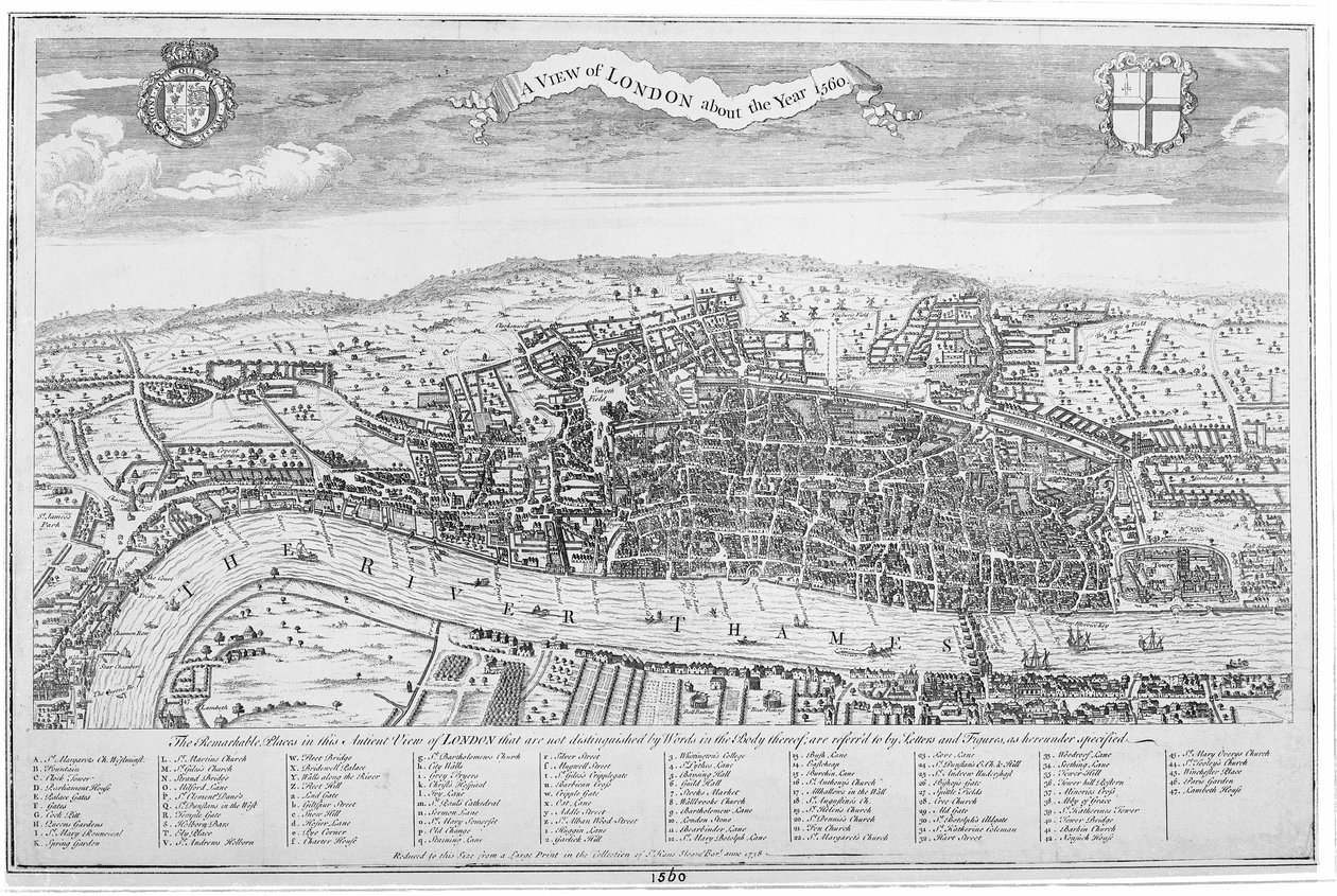 Widok Londynu około 1560 roku (rycina) autorstwa English School