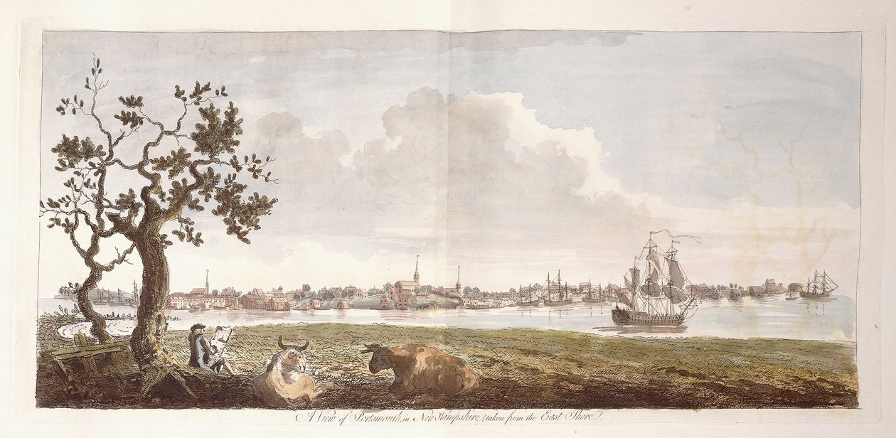 Widok Portsmouth, w New Hampshire, wzięty z East Shore, 1774-1779 autorstwa English School