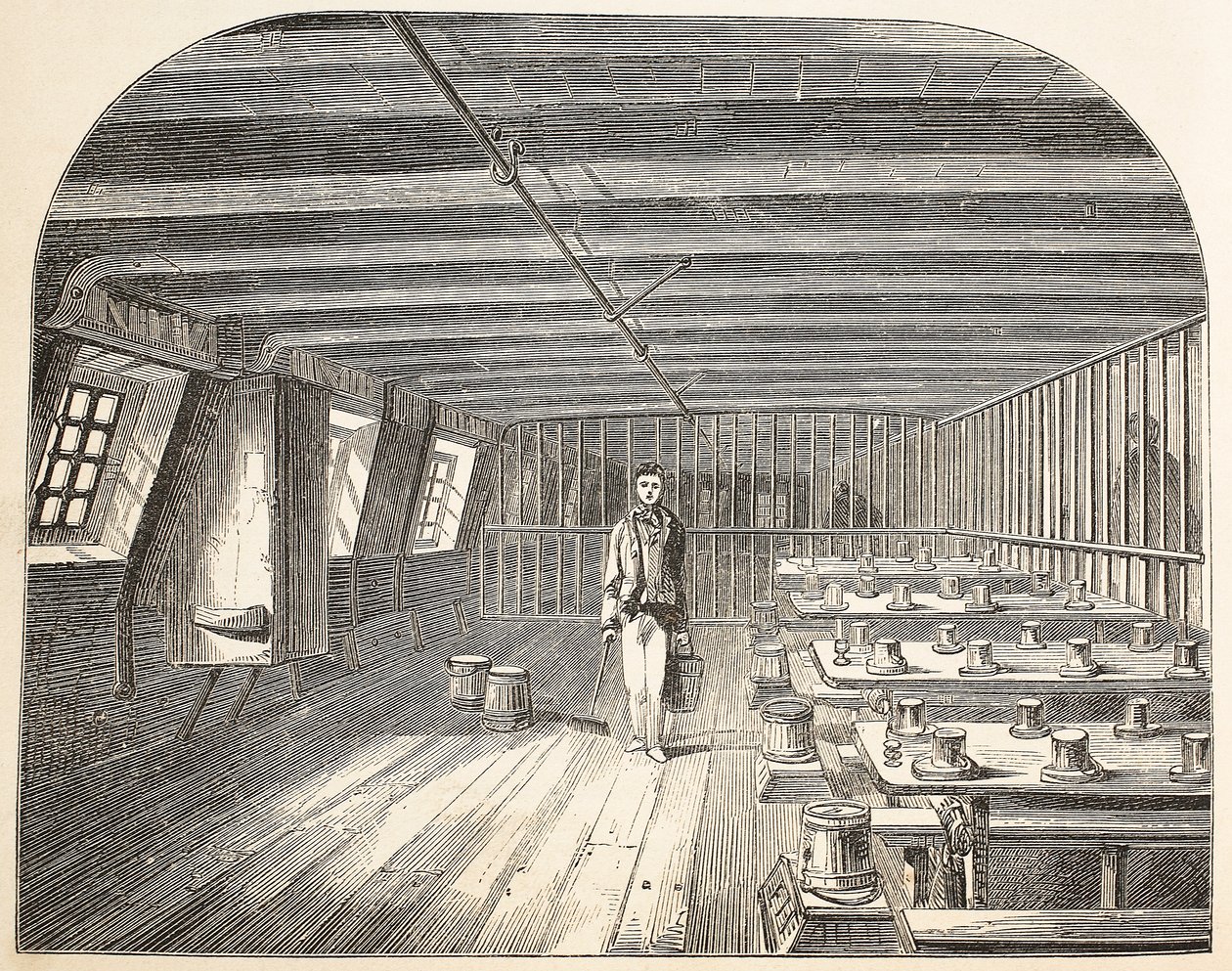 Oddział na pokładzie Hulk Obrony zorganizował powrót skazanych na obiad, ilustracja z The Criminal Prisons of London i Scenes from Prison Life Henry