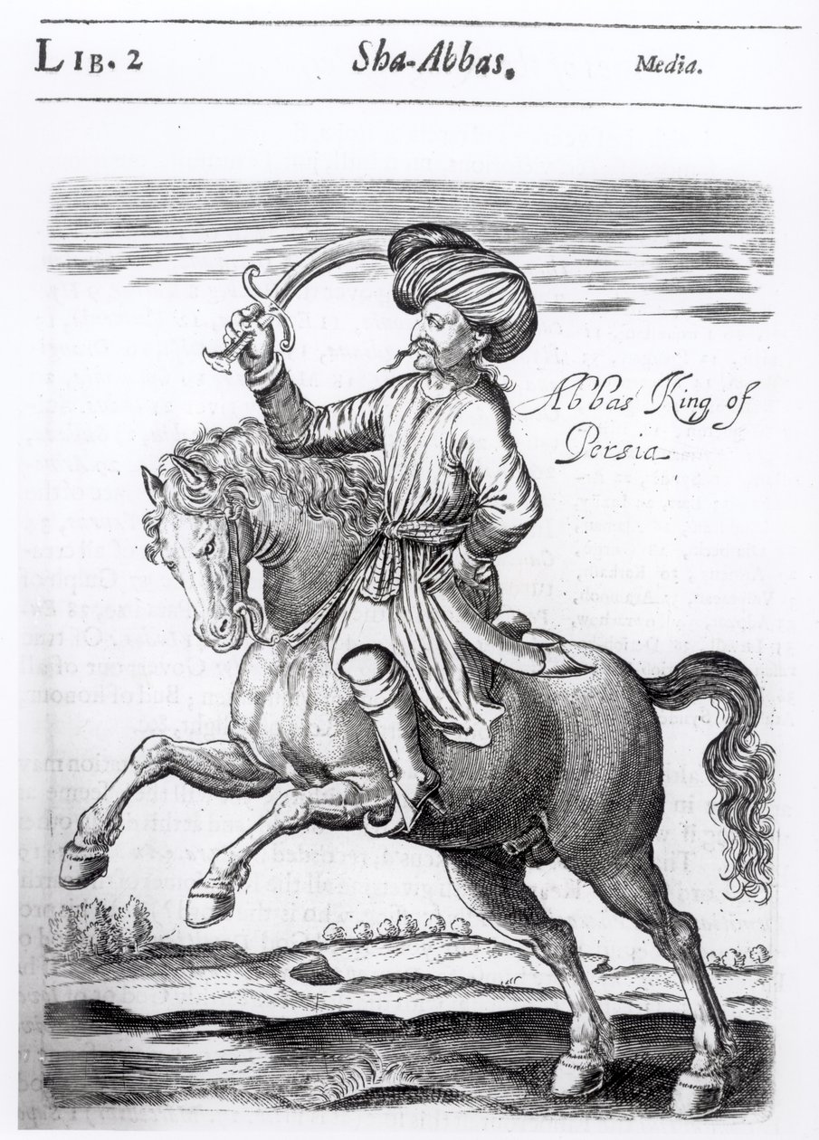 Abbas, król Persji, z "Some Years of Travels into Diverse Parts of Asia and Africa" Sir Thomasa Herberta (1606-82), 1638 r. autorstwa English School