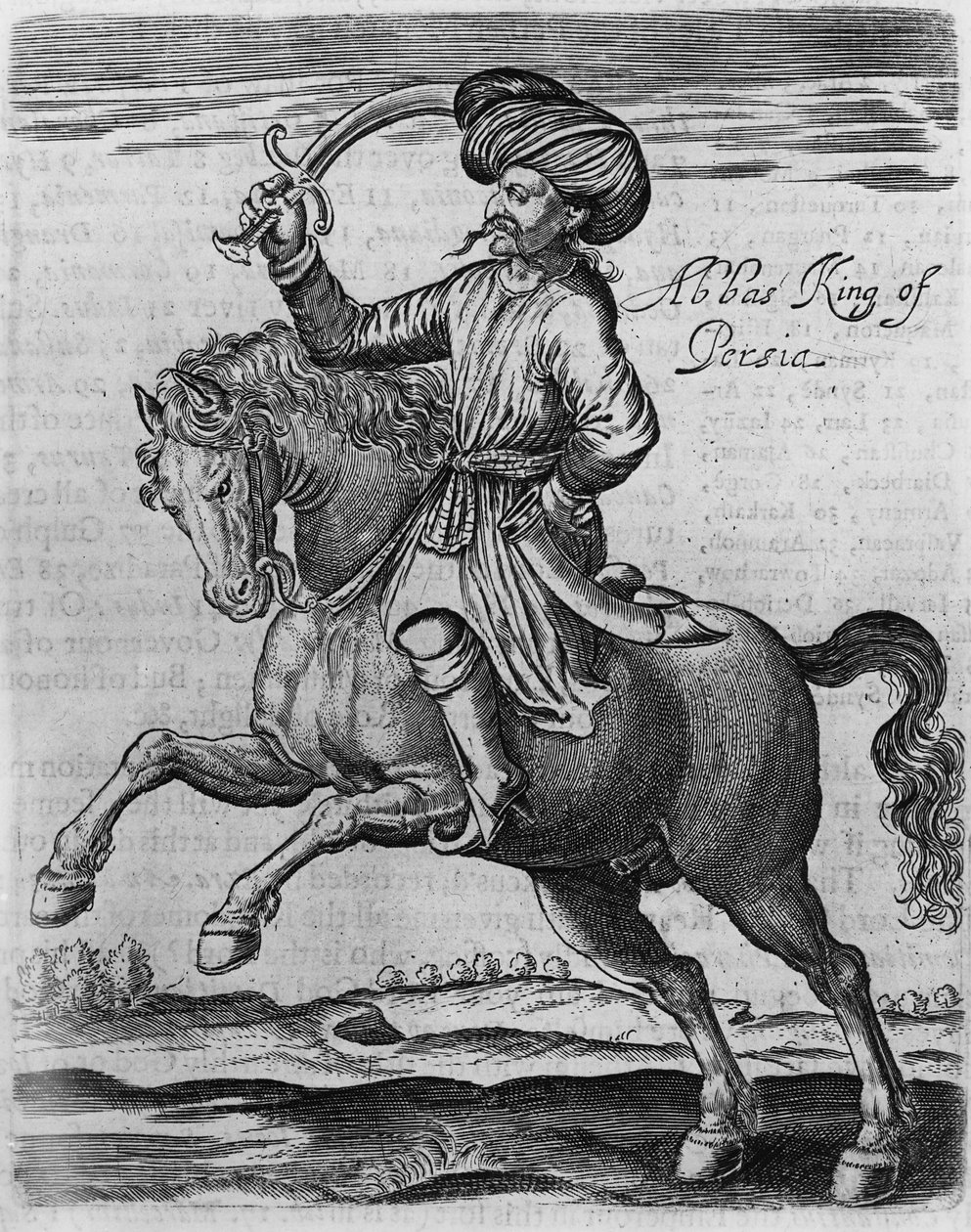 Abbas King of Persia, ilustracja z „Kilka lat podróży do Afryki i Azji” Sir Thomasa Herberta, 1634 (rycina) autorstwa English School