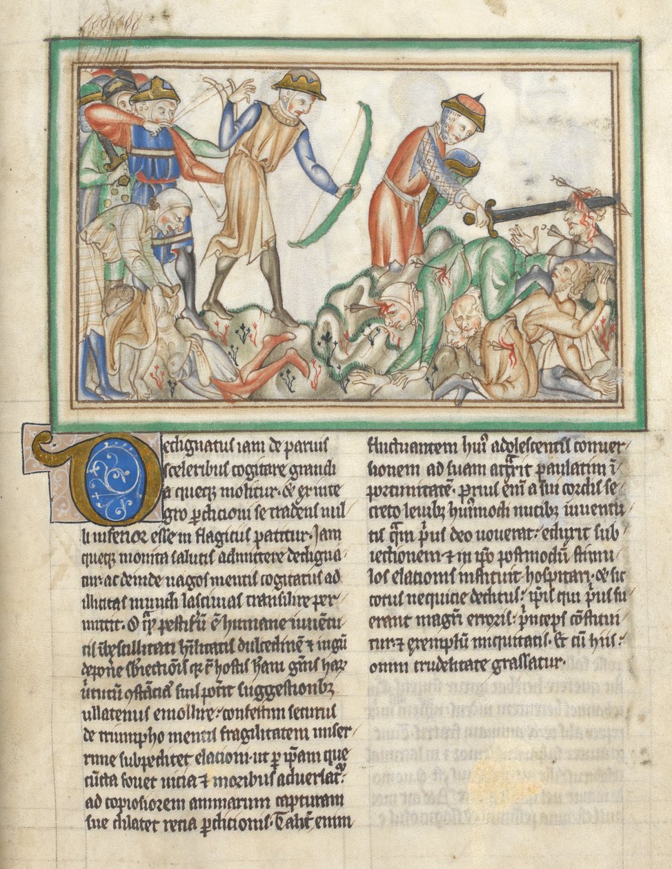 Dodaj 35166 f.35 Zabijanie ludzi, sceny biblijne z Apokalipsy św. Jana, Apokalipsa po łacinie z komentarzem (tusz i kolor na welinie) autorstwa English School
