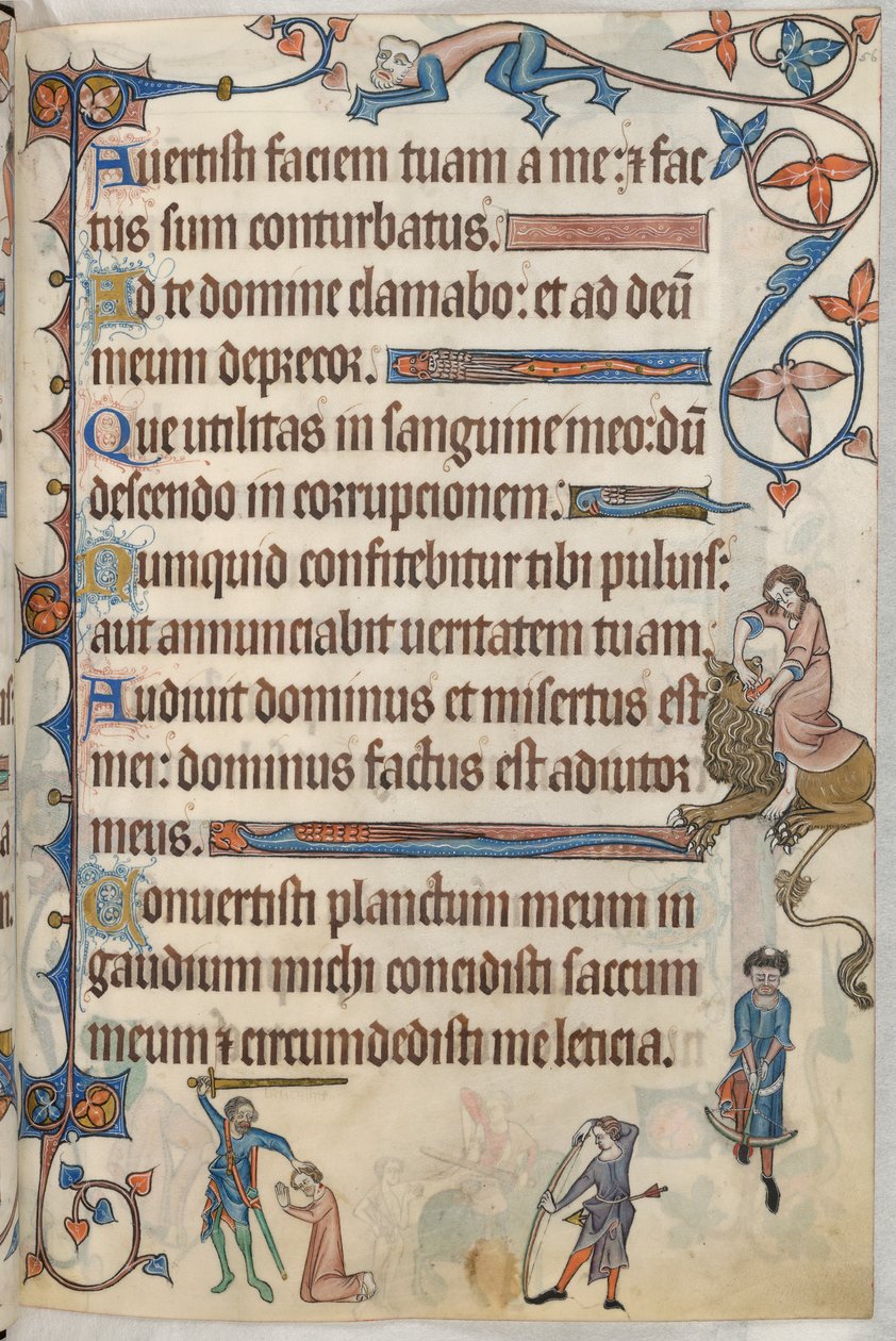 Dodać. 42130, f.56, Psalm 29, Egzekucja Tomasza z Lancaster, z Psałterza Luttrella, c.1325-35 (welum) autorstwa English School