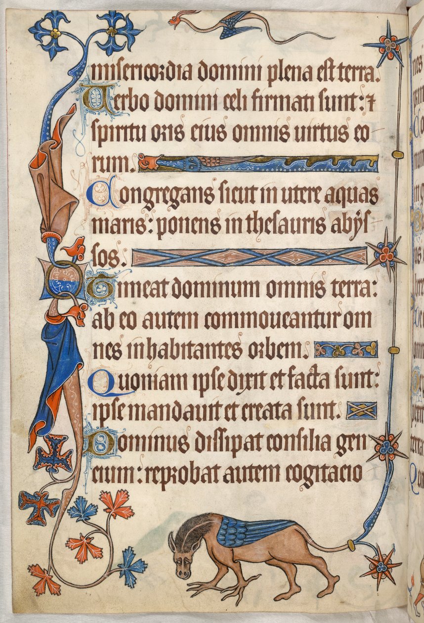 Dodać. 42130, f.61v, Psalm 32, skrzydlaty koń, z „Psałterza Luttrella”, c.1325-35 (welum) autorstwa English School