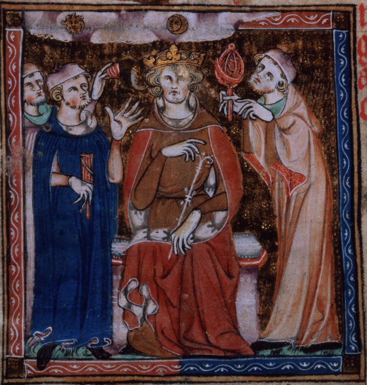Dodaj 47680 f.53v King konsultujących się z astrologami na temat zdrowia, z „De Secretis Secretorum autorstwa English School