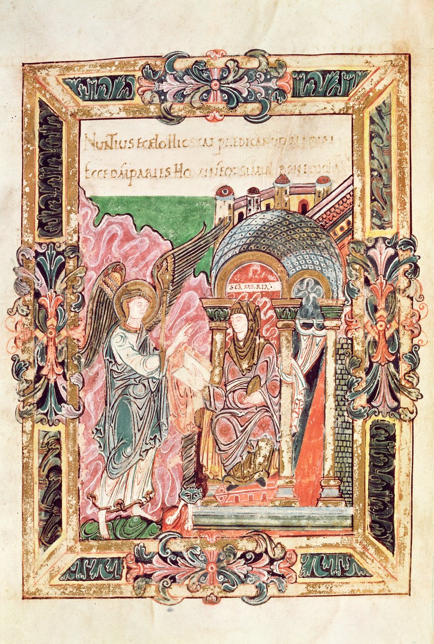Dodaj 49598 Zwiastowanie, z Benedyktu św. Aethelwold, Winchester, c.980 (welum) autorstwa English School