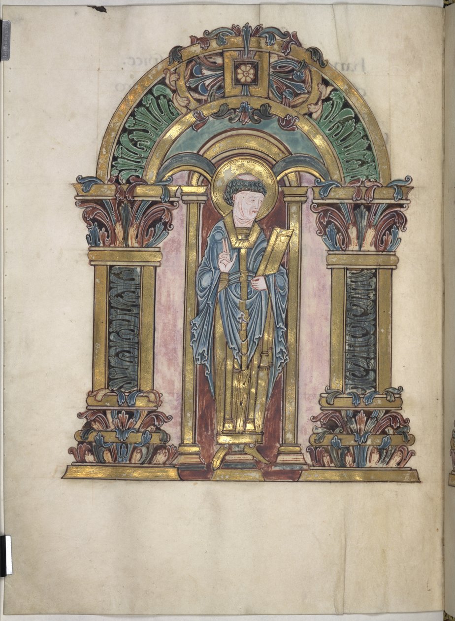 Dodać. 49598, f.97v, St Switun, Błogosławieństwo St Aethelwold, 971-984 (welum) autorstwa English School