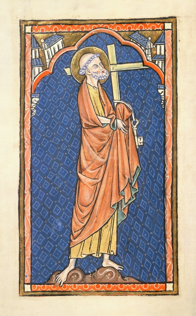 Dodaj 50000 f.7v St. Peter, z psałterza Oscott, c.1270 (welum) autorstwa English School