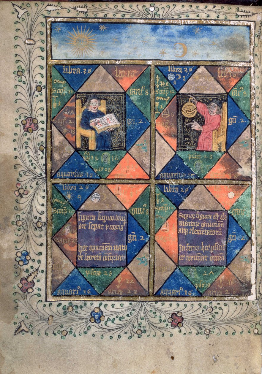 Dodaj Horoskopy MS 10302 f.67v z „Porządku alchemii” Thomasa Nortona, c.1477 (welum) autorstwa English School