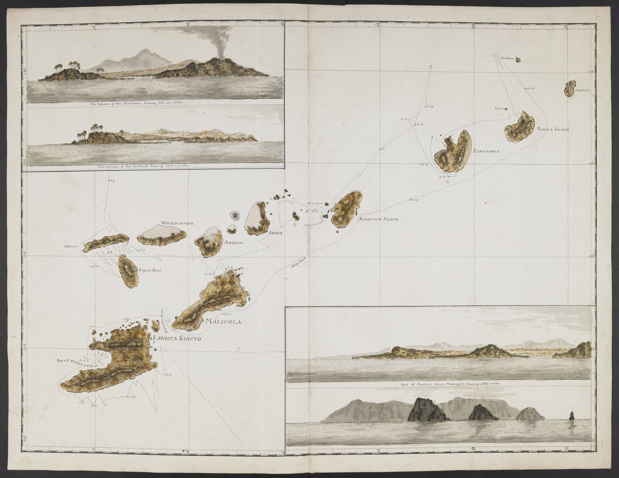 Dodaj MS 15500 f.17 Dwadzieścia dwa mapy, widoki Headlands itp., wykonane podczas rejsu kapitana Cooka w Rezolucji przez Ocean Spokojny i Południowy autorstwa English School