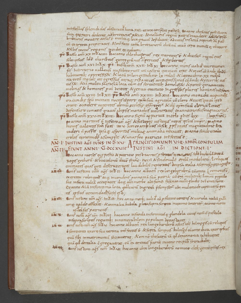 Dodaj MS 16974 f.112v Euzebiusz z Cezarei, Chronicon, z dodatkami ze św. Hieronima, Prospera z Akwitanii, Mariusza z Avenches i anonimowego autora (welum) autorstwa English School
