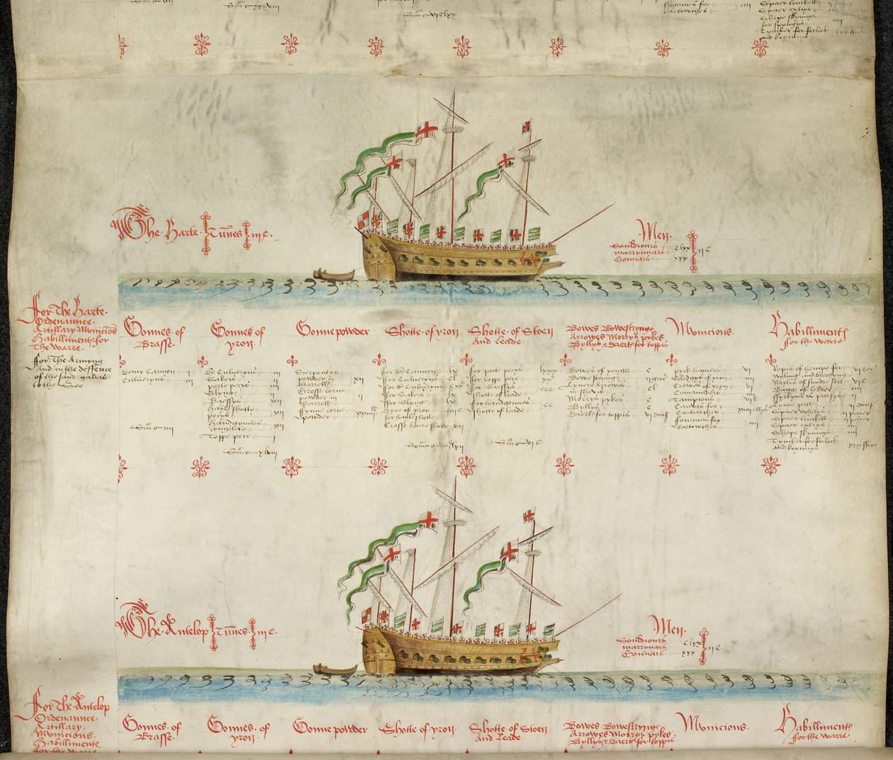 Dodaj MS 22047 f.2r, Serce galeasa i Antylopa galeasa, z filmu „The Anthony Roll” autorstwa English School