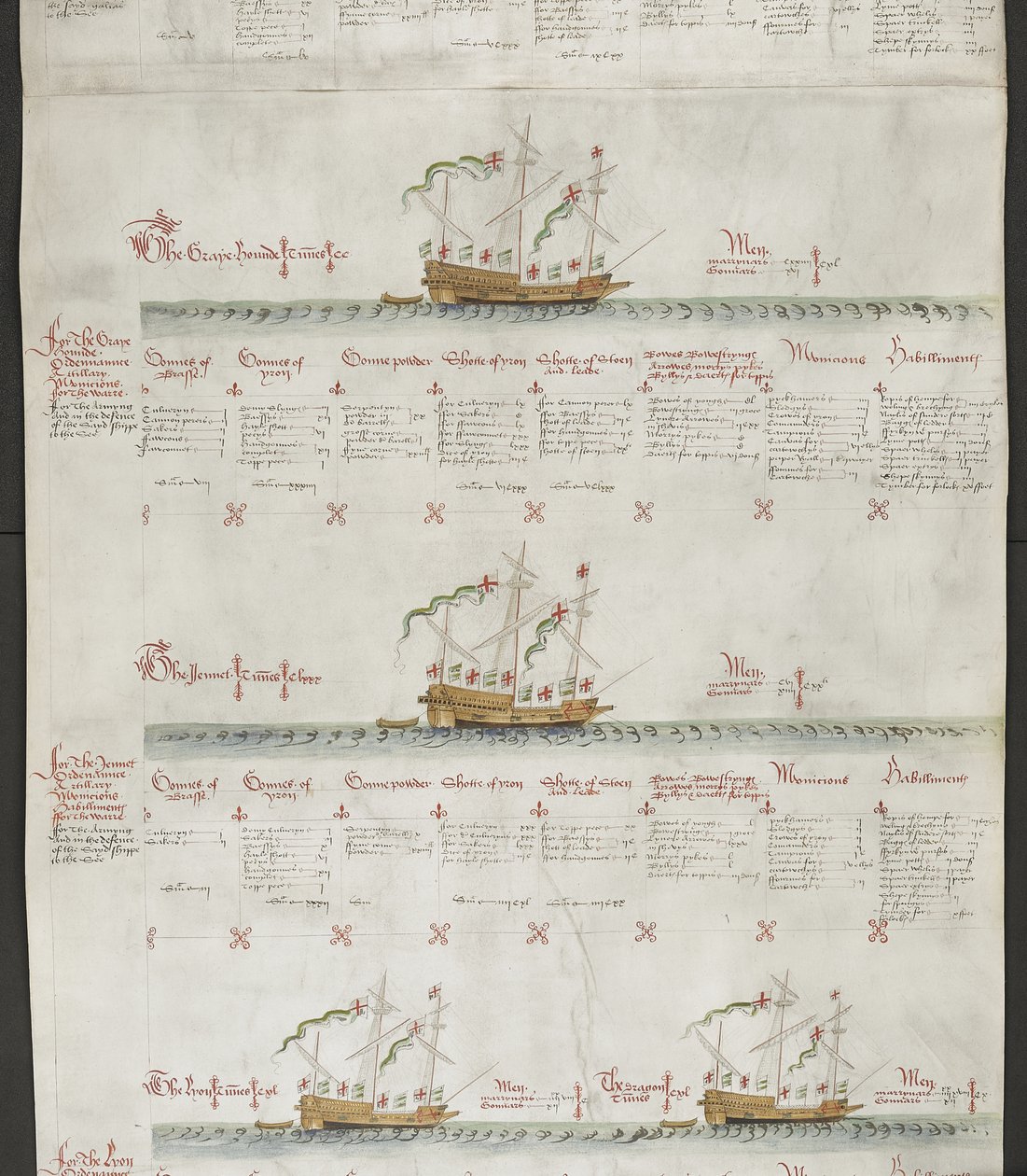 Dodaj MS 22047 f.6r Galleasses: Greyhound, The Jennet, The Lion and The Dragon, z „The Anthony Roll” autorstwa English School