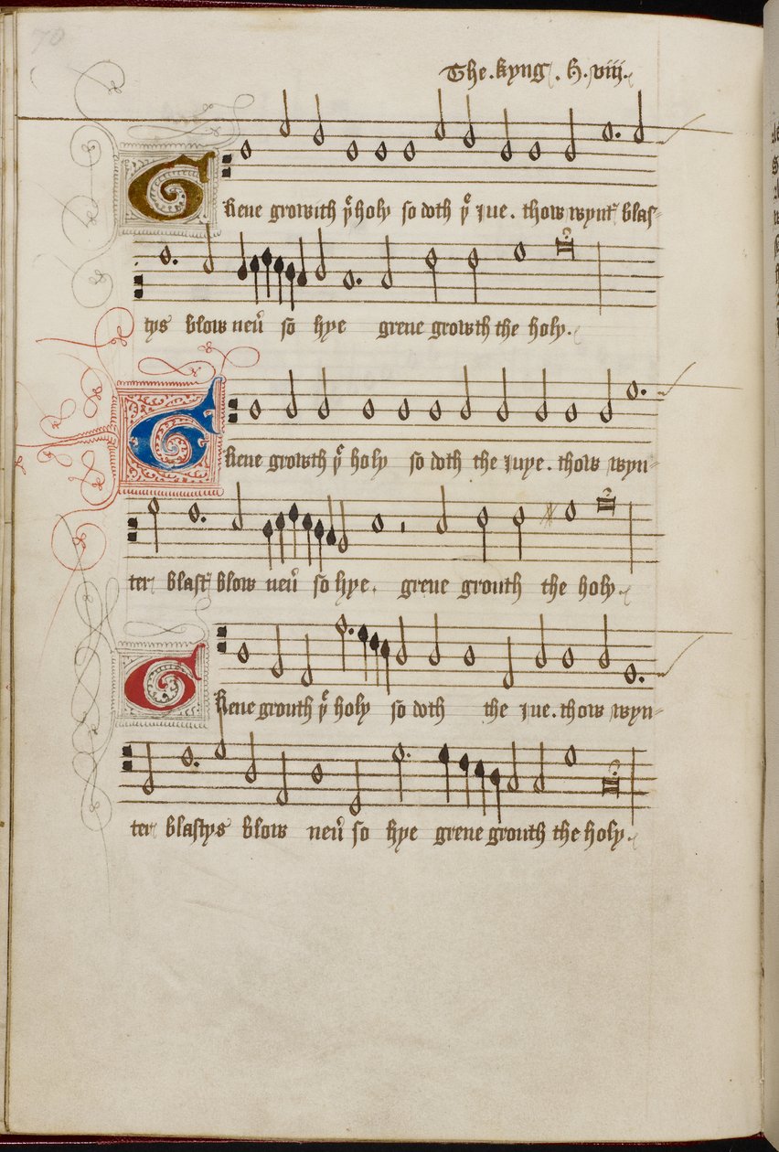 Dodaj MS 31922, fa. 37v, „Zielony wzrost ostrokrzewu” Henryka VIII (welin) autorstwa English School
