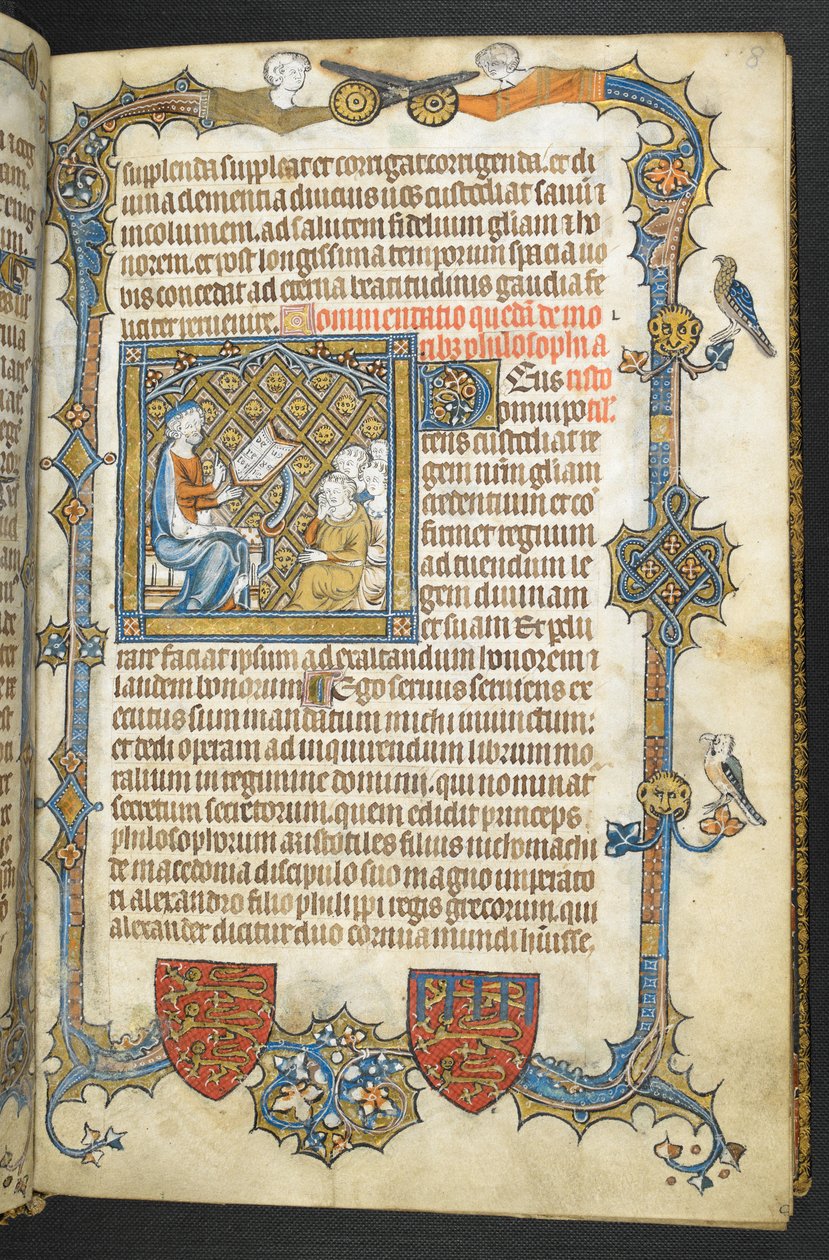 Dodaj MS 47680, f.8r, nauczanie Arystotelesa, z „Secretum Secretorum” autorstwa English School