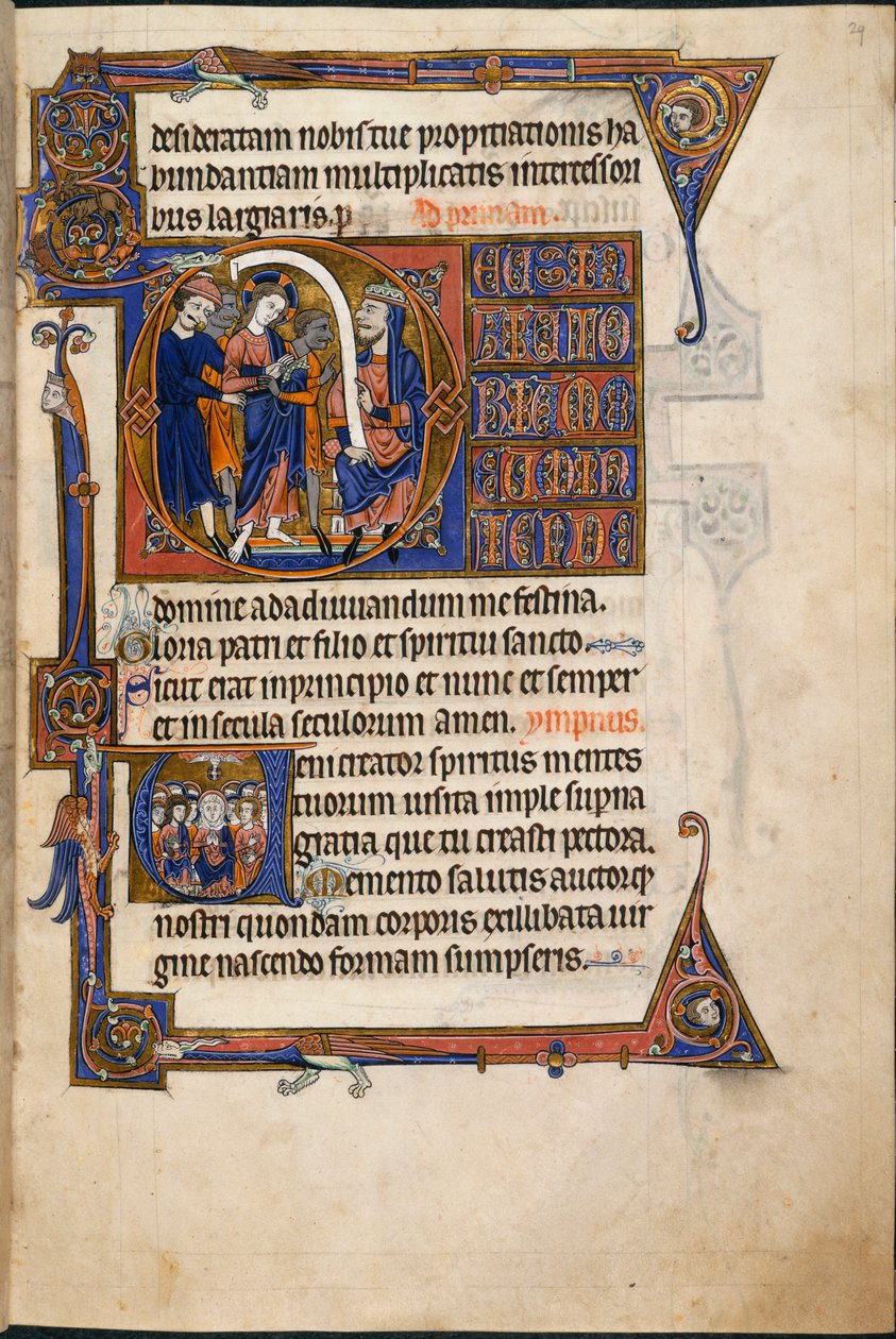 Dodaj MS 48985 f.29r, Jezus przed Kajfaszem w Godzinach Salvin autorstwa English School