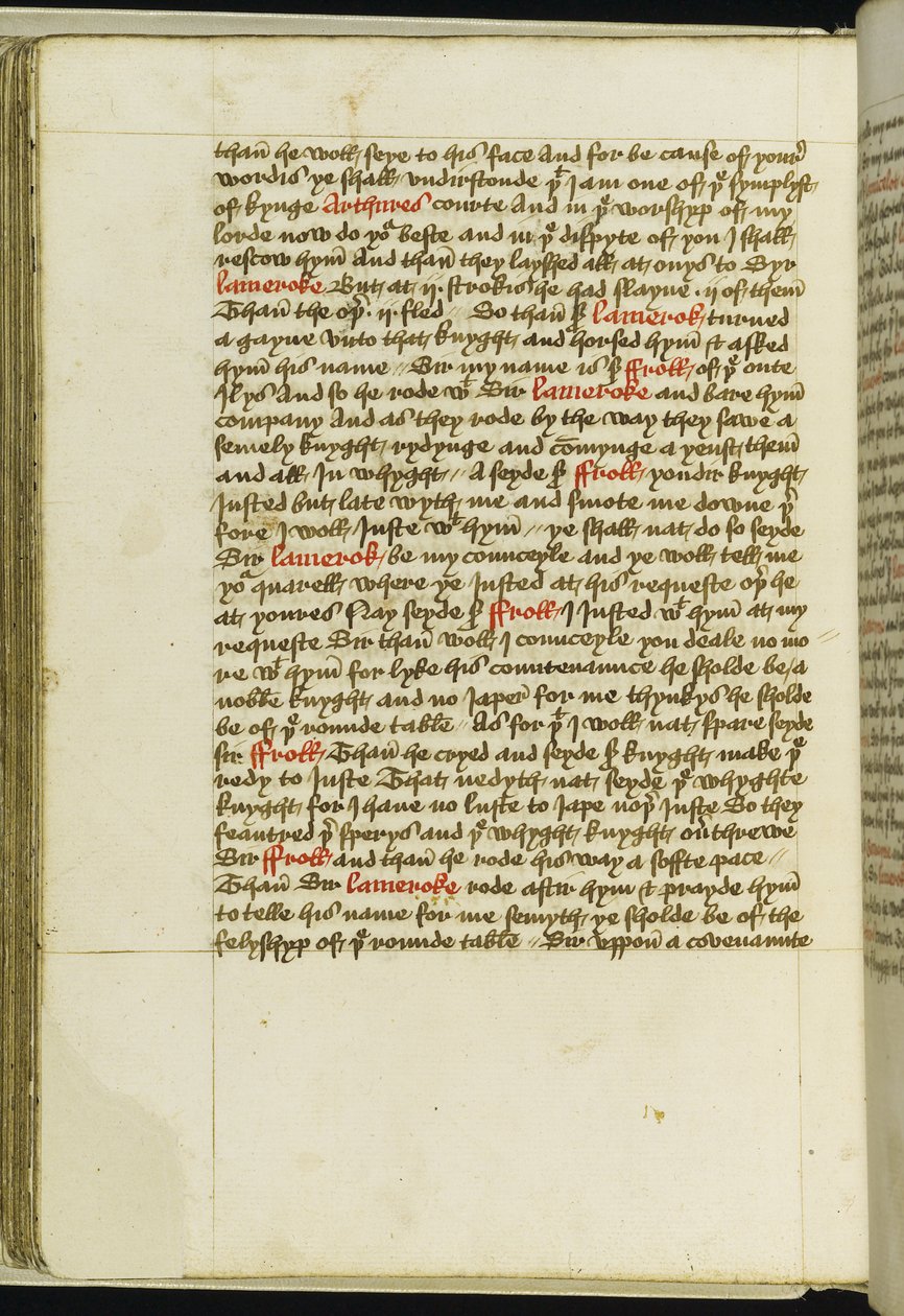 Dodaj MS 59678, f.185v „Le Morte Darthur” Sir Thomas Malory, c.1481-83 (tusz na papierze) autorstwa English School