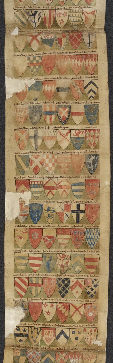 Dodaj Roll 77720 Ilustracja z „The Dering Roll”, c.1270-80 (pergamin) autorstwa English School